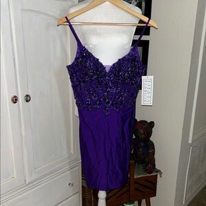 Fiesta Fashion Elegant Purple Embellished mini spaghetti strap Dress